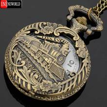 Vintage Charming fashion jewelry train carved openable Hollow pocket watch Men SteamPunk Necklace Pendant Quartz Watch