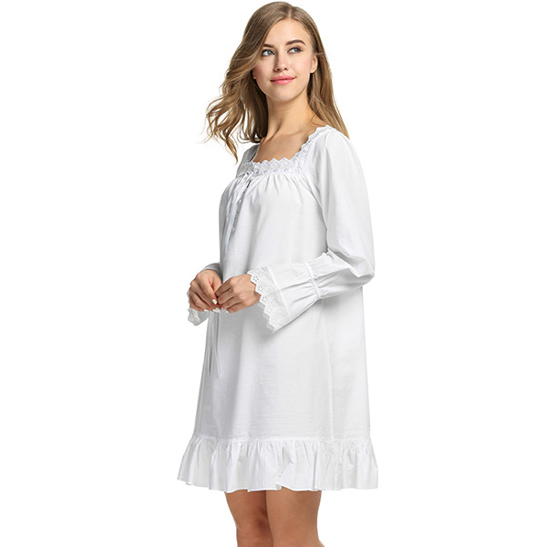 2019 Wholesale Avidlove Women White Sleep Dress Cotton Long Sleeve Nightgown Sexy Solid