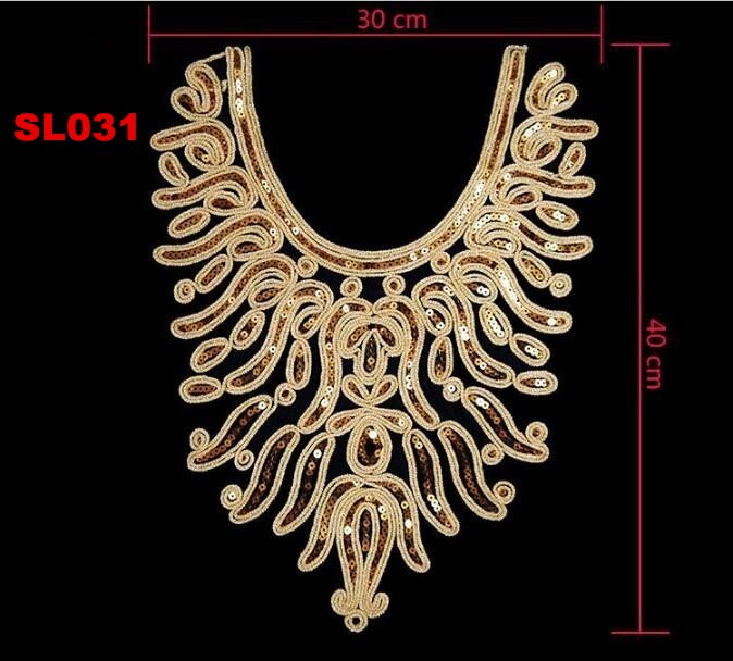 Description Picture 2 of item1pcs Gold collar Silver Craft Venise Sequins Floral Embroidered Applique Trim Decorated Lace Neckline Collars Sewing Accessories