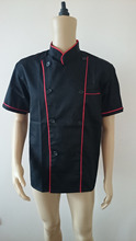 Short Sleeve Classic Kitchen Cook Chef Waiter Waitress Coat Uniform Jacket Black Red