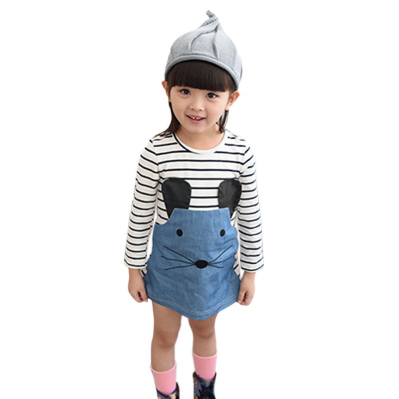 Retail 2 7Y Spring And Autumn New Children Clothing Striped Patchwork Character Baby font b Girls