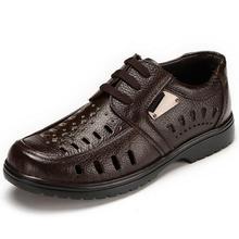 NEW 2016 Classics Men Sandals Genuine leather Cut-Outs Breathable Dress shoes Summer Lace-Up Flats 1/4