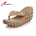 2016 Summer Bohemian Sandals Heavy Bottomed Rattan Wedged Platform Designer Shoes Women Flip Flops Chaussures Pour