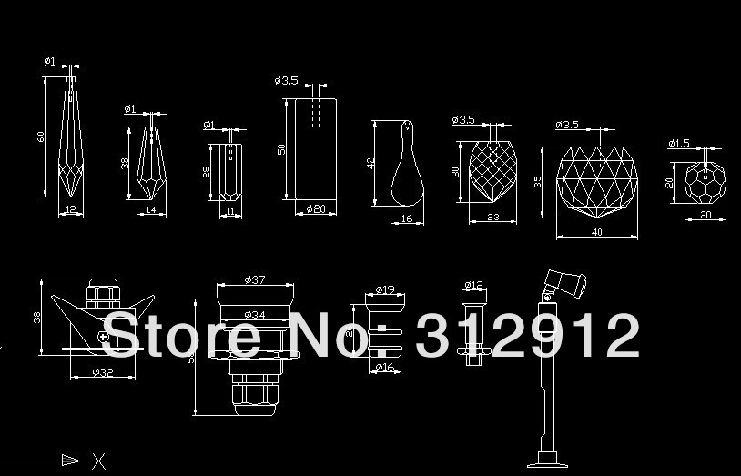 Description Picture 3 of itemend fixture for optical fiber lights,suitable for 0.75mm-2.0mm PMMA optical fiber;each set (one of each type)
