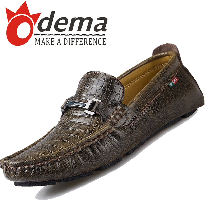 Фотография ODEMA Hot Selling Casual Men Alligator Loafers Top Genuine Leather Pointed Toe Driving Shoes Men