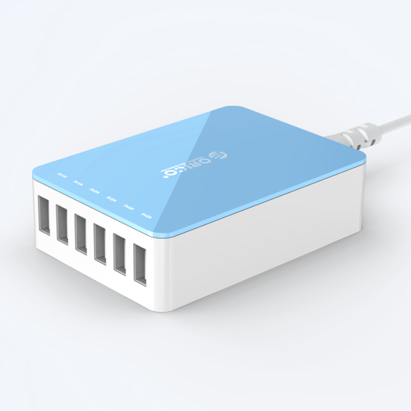 ORICO CSA-6U-BL 6 Port Micro USB Charger 50W Smart Super Charger for Iphone/Ipad/Samsung-Blue