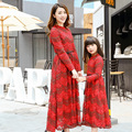 2016 Autumn Matching Mother and Daughter Long Sleeve Bohemian Pure Cotton Dress Family Matching Clothing Outfit