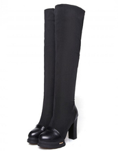 Women fashion sexy high heeled boots over the knee boots 2015 Ladies stretch boots Black