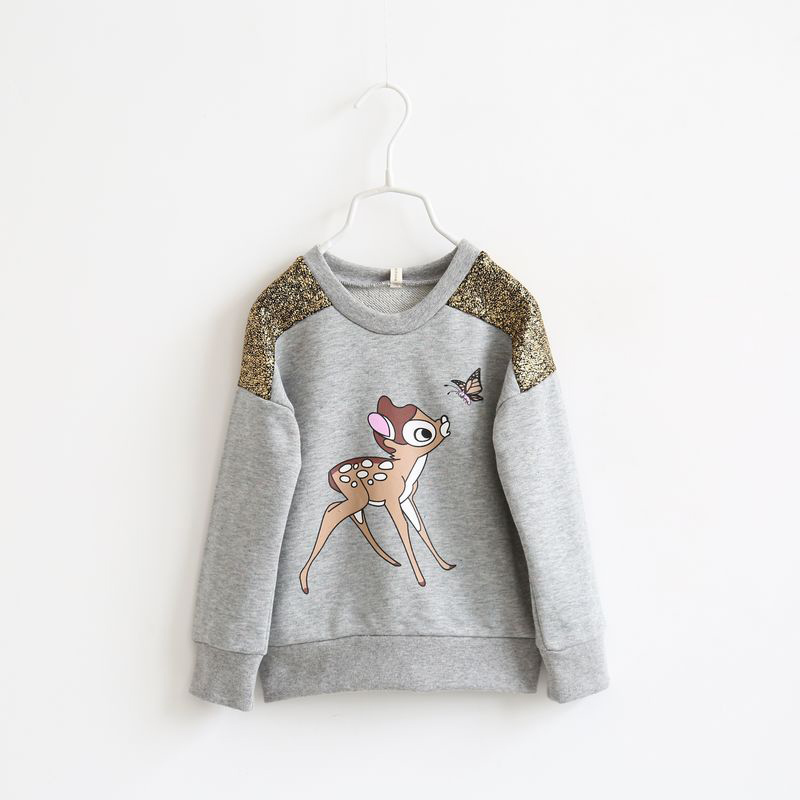 2015 NEW kids deer t shirt cartoon hoodies kids clothing Girl T Shirt Kids Children Long