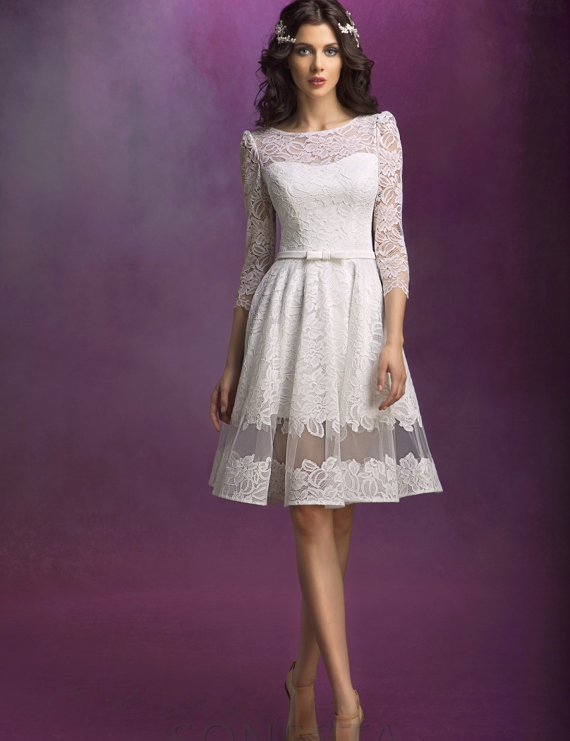 Short Lace Dress with 3 4 Sleeves