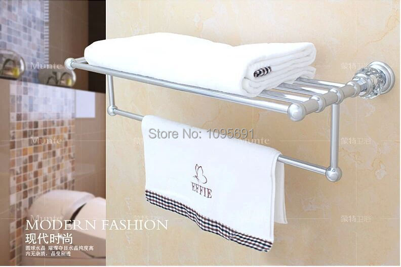 Free Shipping Luxurious Brass+Crystal Chrome plated Towel Rack,towel Shelf with Bar,towel Holder Bathroom accessories