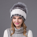 2016 Winter Warm Thick Earmuffs Women Knitted Hats Real Rex Rabbit Fur Cap With Silver Fox
