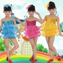 Free Shipping Children dance Tulle Dress Suspender Girl Latin Dress Fitness Clothing Performance Wear Leotard Costume