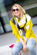 Women Shawl Cozy black mixed yellow black Blanket Oversized Tartan Scarf Wrap