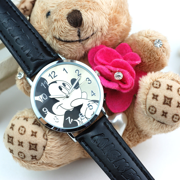 Hot sale 2015 Lovely Cartoon Mickey Watch Children Watches  imitation PU leather Unisex quartz watch Student Gift Wristwatch