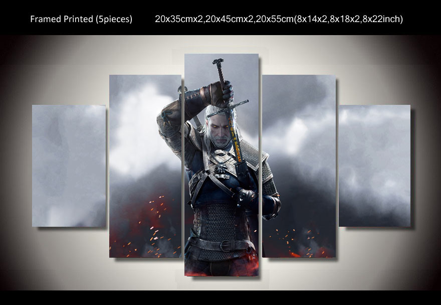 Decorative Pictures Printed witcher 3 wild hunt geralt 5 piece painting wall art children's room decor poster canvas(No Framed)