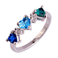 Wholesale Lover Nice Jewelry Heart Green Blue White Topaz Sapphire Quartz 925 Silver Ring Size 6 7 8 9 10 Fashion Women Gift