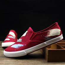 New arrival 2015 men flat sneakers graffiti print slip on canvas shoes driver mocassins breathable casual