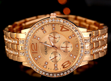 2015 el nuevo ginebra hombres de moda oro rosa diamante de oro de gama alta atmósfera reloj de cuarzo comercial