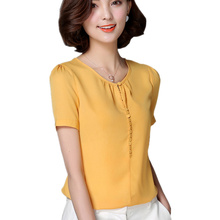 2016 Blusas Femininas Fashion Women Summer Blouse Loose Tops Short Sleeve Blouse Casual Ladies Casual Chiffon Blouses Plus Size