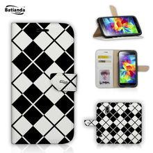 Flip Wallet PU Leather Cases For Samsung Galaxy S5 I9600 Coque With Stand & Card Slot Phone Cover Tartan Pattern Printed Case