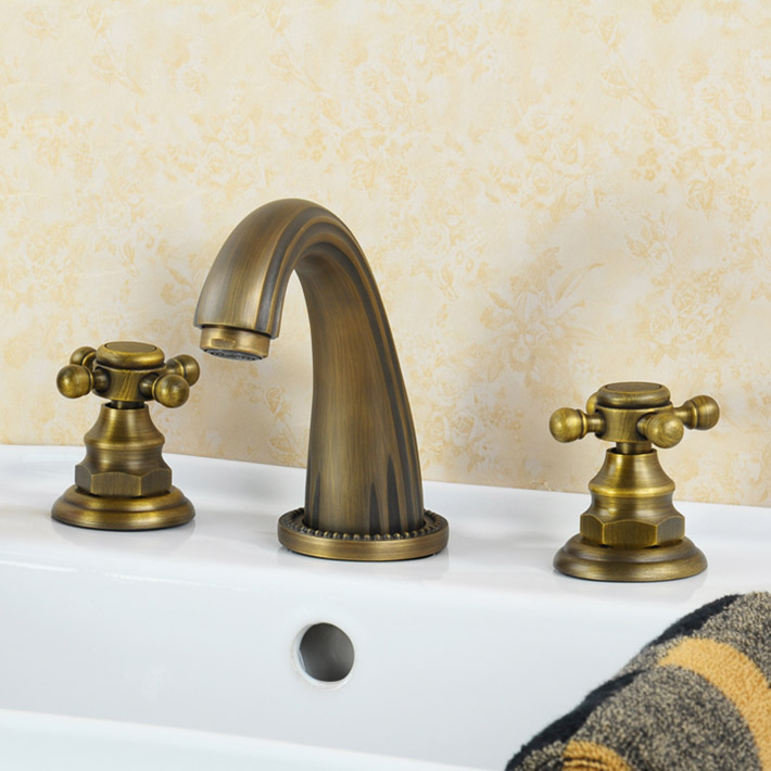 3 pcs  sink faucet set Antique Brass Deck Mounted Bathroom Mixer Tap Bath Basin Sink Vanity Faucet Water tap bath faucets