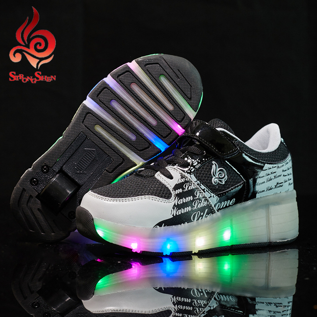 2016 Детская Обувь Heelys Женщина Легкую Обувь Дети Флеш Кроссовки с Колесами Мальчиков Роликовых Коньках Обувь для Девочек Мальчики Светодиодные Heelys