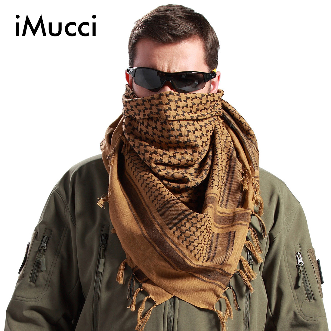 MOQ 1piece!Military windproof Muslim Hijab Shemagh Tactical Desert Arabic Keffiyeh Scarf 100% Cotton Thickened Wargame Scarf