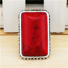 Vintage Look Tibet Alloy Antique Silver Plated Sturdy Oblong Red Turquoise Adjustable Rings TR26