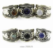R003   Tibetan silver inlaid Turquoise Dorje Amulet Ring,India Nepal Antiqued Natural Stone Vintage Ring