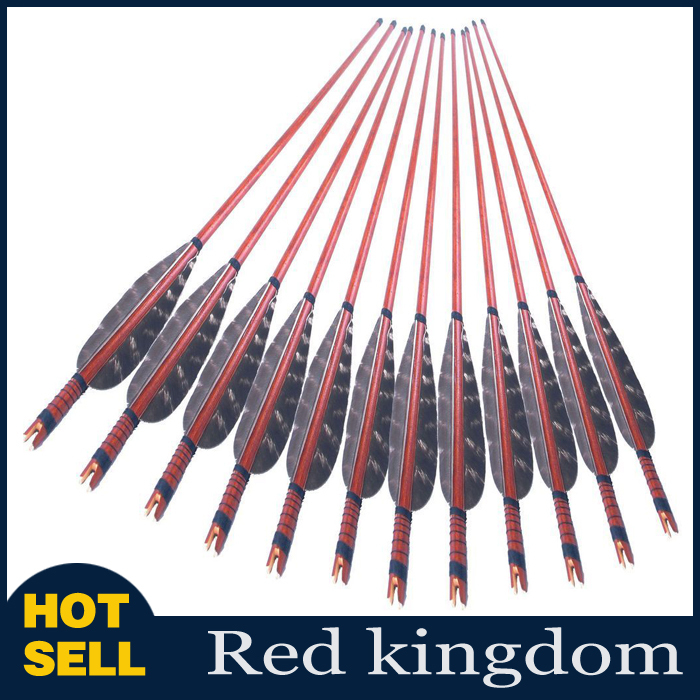 12pcs 80cm Archery Hunting Red Wooden Arrow With Turkey Feather Arrow broadhead For Compound Recurve Longbow Archery Arrows