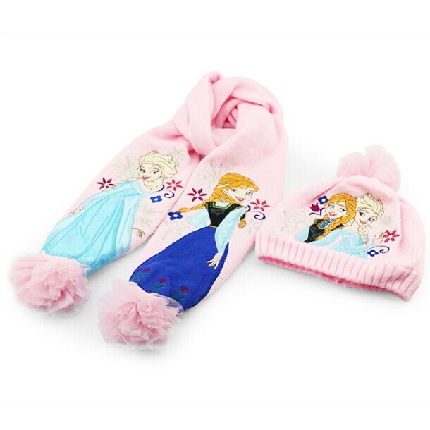 Free Shipping 2pcs lot New elsa scarf Baby scarf and hat anna scarf hat baby hat