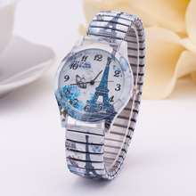 2015 nuevo reloj de moda de acero tira elástica torre Eiffel mujeres Casual reloj Romantic Style Vintage mujeres elegantes visten ver
