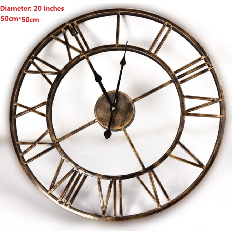 20inches DIY Vintage 3D Large Wall Clock Wrought Iron Wall Clock Watch Saat Digital Clocks Relogio de Parede Reloj de Pared Klok