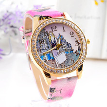 2016 Yoner London Style Building pattern Watches Fashion Girl Colored PU Leather Quzrtz-Watch Wristwatch Relogio Montre Feminino