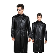 Free shipping 2014 Men’s Long windproof coat warm Brand winter coat suit lapel men natural leather motorcycle jackets