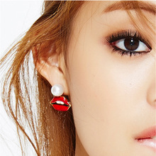 Korean Style Earrings Big Pearl Sexy Red Lips Earrings Cute Rabbit Teeth Fine Jewelry Gifts For