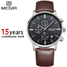 Megir Chronograp Black Canvas & Genuine Leather Strap Business Watch Quartz Luxury Sport Watch Men Brand Watch relogio masculino