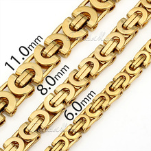 Free Shipping Fashion MENS Boys Byzantine 316L Stainless Steel Chain Necklace Gold KNW47 (6/8/11mm 20-36inch)