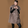 Real fur Mongolia sheep Wool Beach coat jacket vest most popular light tan o neck Women