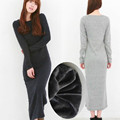Free Shipping 2016 Fashion Plus Size O neck Winter Thick Thermal Long sleeve Maxi Dress 6XL