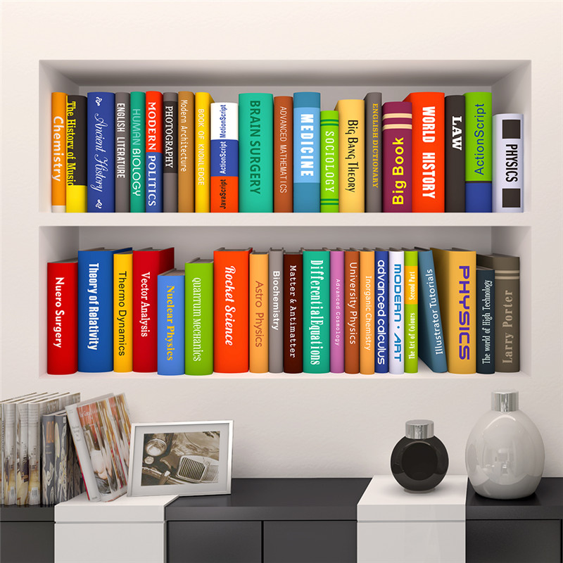 3d Book Bookshelf Wall Stickers For Study Room Bedroom School Decor Poster Mural Book Cabinet 3d Effect Wall Decal Art Wall Sticker Stickers Forwall Decals Aliexpress