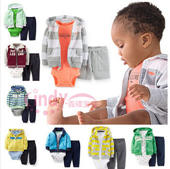 Carters Baby Boys Sets Autumn Roupas Infantis Menino Cotton Hooded Cardigan Bodysuit and Pant 3pcs Clothing