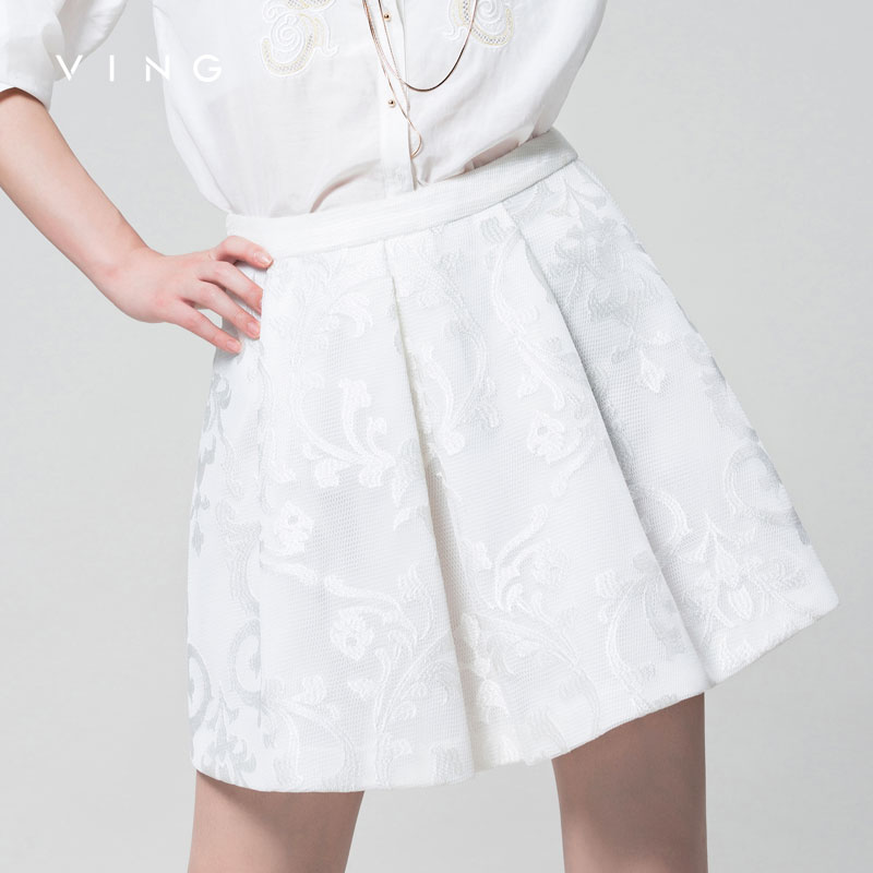 Ving 2015 Women New Arrival  Vintage Embroidered Short Skirt Elegant Dress Women Fashion A-line Skirt