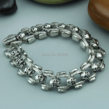 8.66″ 16mm Width Top Quality Punk Gothic Stainless Steel Bracelet Link Wrist CZ Silver Skull Cross Men