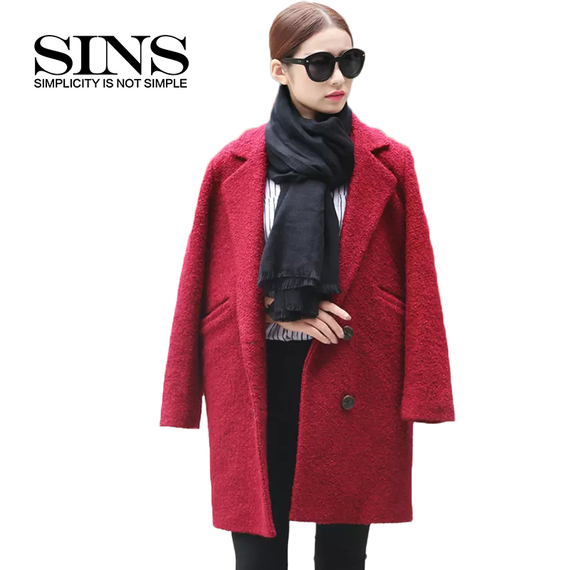 New 2015 Women Wool Coat Winter Autumn Red Wool Coat Long Brand Woolen Coat Female Overcoat Lady Jacket casacos femininos