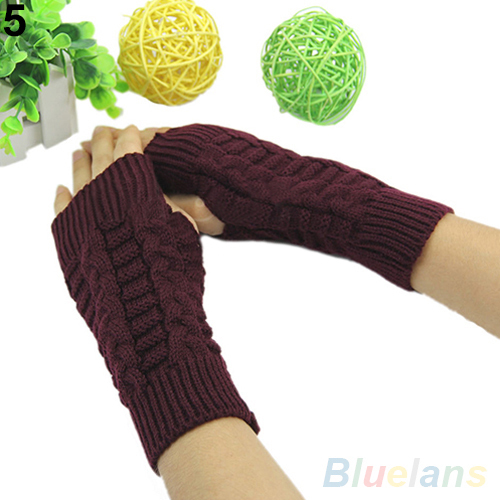 Winter Unisex Arm Warmer Elbow Long Fingerless Mitten Knitted Soft Gloves 1QAZ 486Y