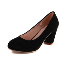 Plus Size 30 43 Women Career High Heels Shoes PU Leather Thick Heel Women Pumps Suede