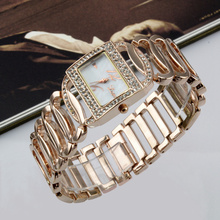 Wh12 moda Rhinestone pulsera de cadena cara cuadrada señora de pulsera de cuarzo oro rosa reloj determinado del taladro de diamante relojes mujer