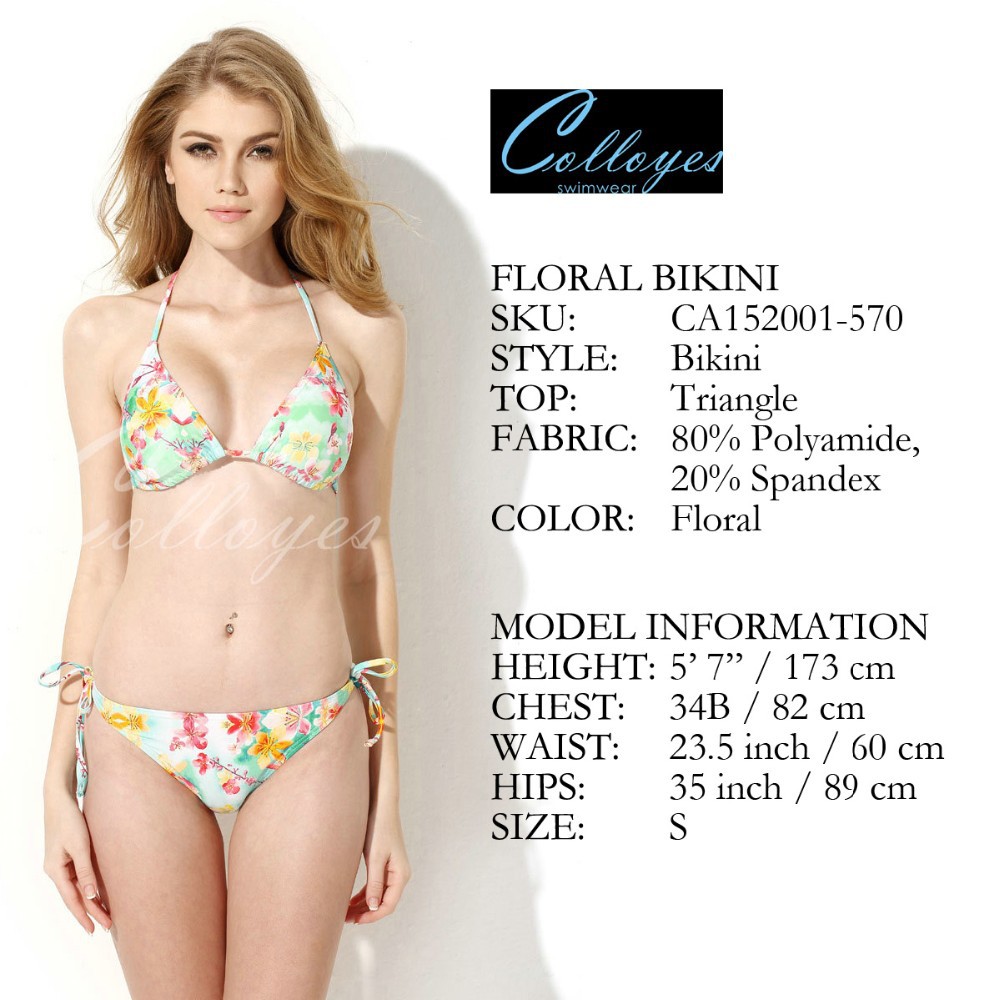 CA152001-570 Colloyes Sexy Shivering Floral Triangle Top + Classic Cut Bottom Bikini Women Swimwear Push-up Padded Bra Bathing Suit Beachwear (2)